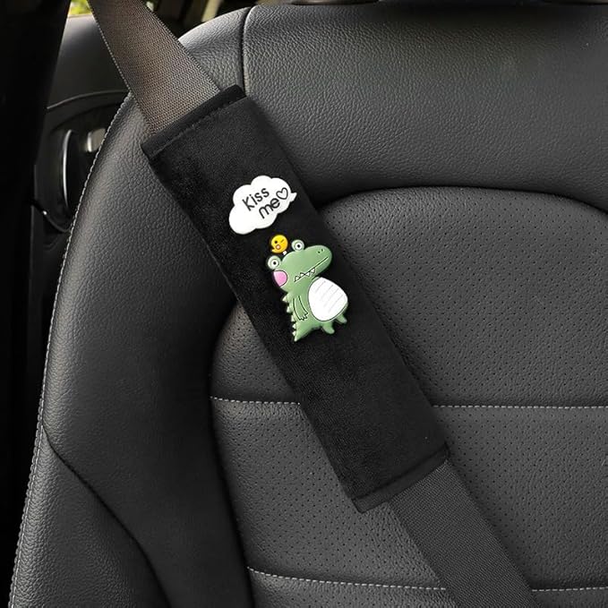 Car Seat Belt Cover Stocking Stuffers Cute Fluffy Pig Frog Sheep Dinosaur Safety Seatbelt Shoulder Pad Auto Accessory Neck Cushion Protector Seatbelt Shoulder Protector Nice Gift (Dinosaur)