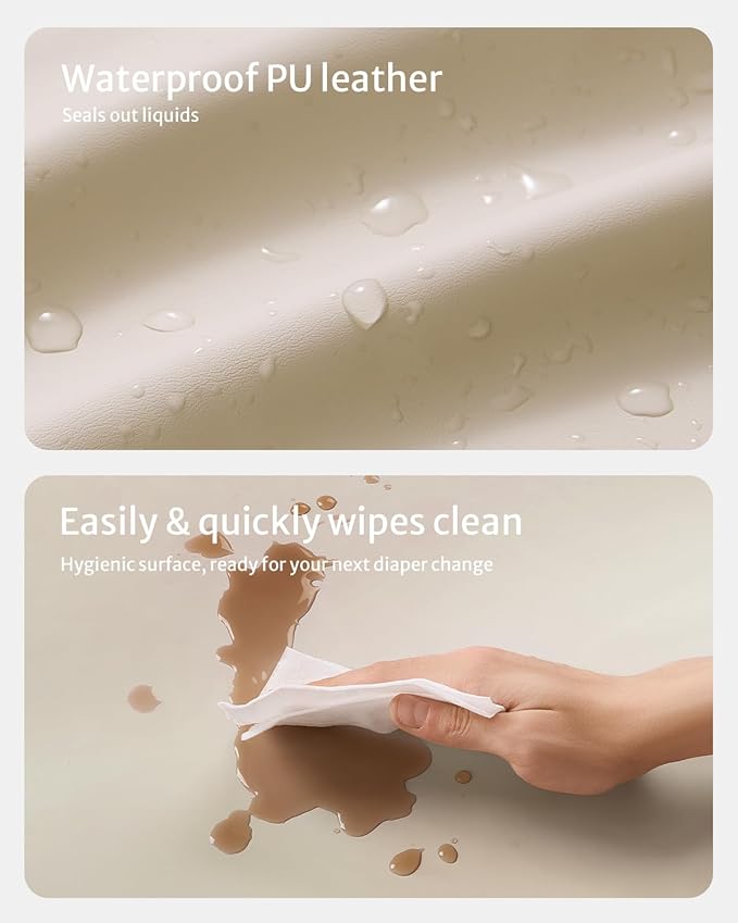 Blissful Diary Vegan Leather Baby Changing Pad with Waterproof & Wipe-Clean PU Cover, Standard Size Cozy Diaper Changing Pad for Dresser and Table, Beige