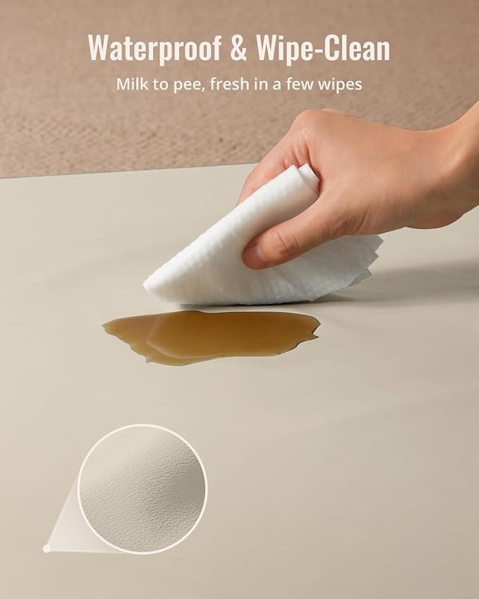 Blissful Diary Vegan Leather Baby Play Mat, 50x50 Thick Foam Cushioned & Waterproof Playpen Mat for Infants and Toddlers, Stylish and Just Wipe-Clean Playmat for Baby Play on Floor, Beige