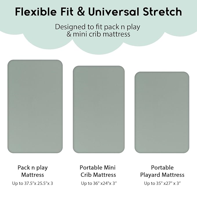 Yoofoss Pack and Play Sheets Fitted, Mini Crib Sheets 2-Pack for Pack N Play Mattress, Stretchy Playard Sheet, Soft and Breathable Green + Leaf