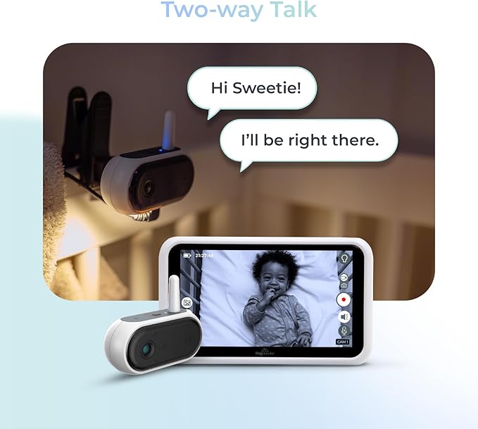 Tiny Traveler Ai Smart Wireless Baby Car Monitor with Travel Kit - AI-Powered Safety Alerts: Cry/Laugh/Stand Detection, Virtual Fence, Long Range 1000ft Night Vision Lullabies Night Light - White