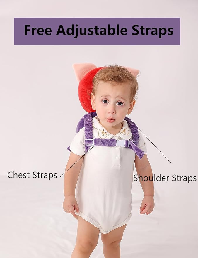 JunNeng Baby Head Protector Backpack, Toddler Walking Fall Head Protection, Purple Pig