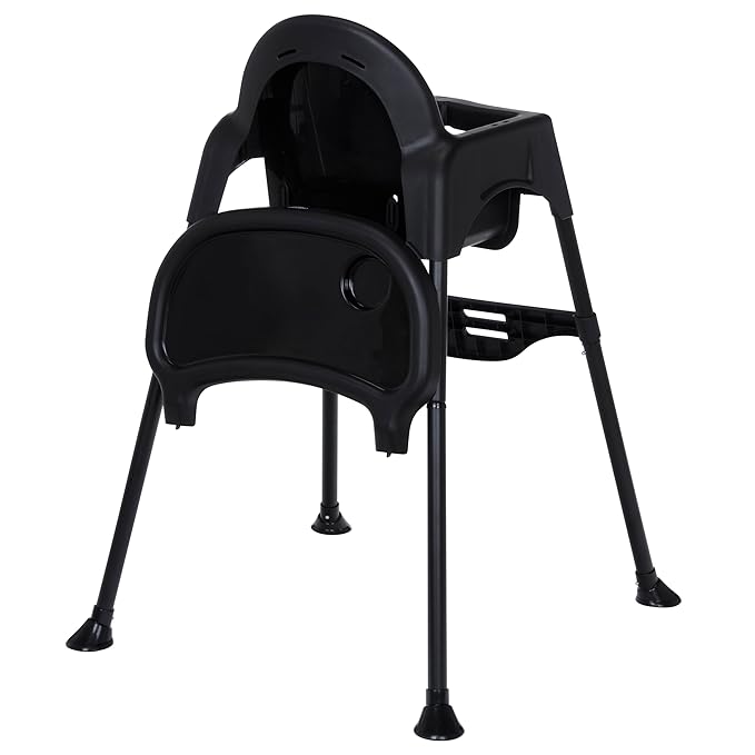 Cosco Kids Canteen High Chair Lightweight Portable Baby Feeding Chair with Adjustable Tray, Easy to Clean, Kitchen or Dining Use, Toddlers Up to 33 lbs, Mono Black