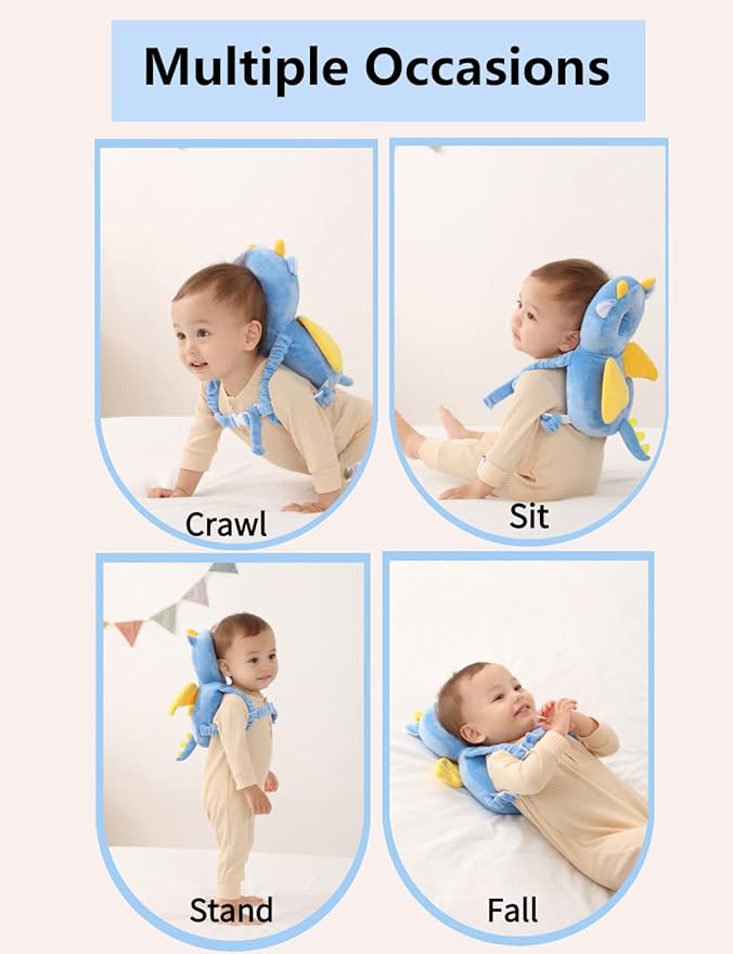JunNeng Baby Head Protector Backpack, Toddler Walking Fall Head Protection, Blue Angel