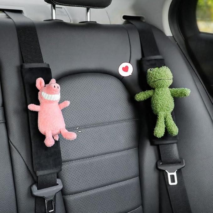 Car Seat Belt Cover Stocking Stuffers Cute Fluffy Pig Frog Sheep Dinosaur Safety Seatbelt Shoulder Pad Auto Accessory Neck Cushion Protector Seatbelt Shoulder Protector Nice Gift (Pink Cloud)