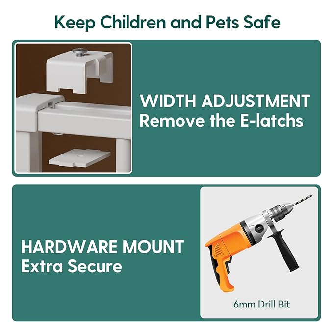 Babelio Baby Gate for Stairs, Kitchen & Doorways, 26-41" W 34" H Extra Tall| No Bottom Bar| Easy Installation| One-Handed Operation| Auto-Close| Hardware Mount Safety Dog/Pet Gate Indoor (Black)