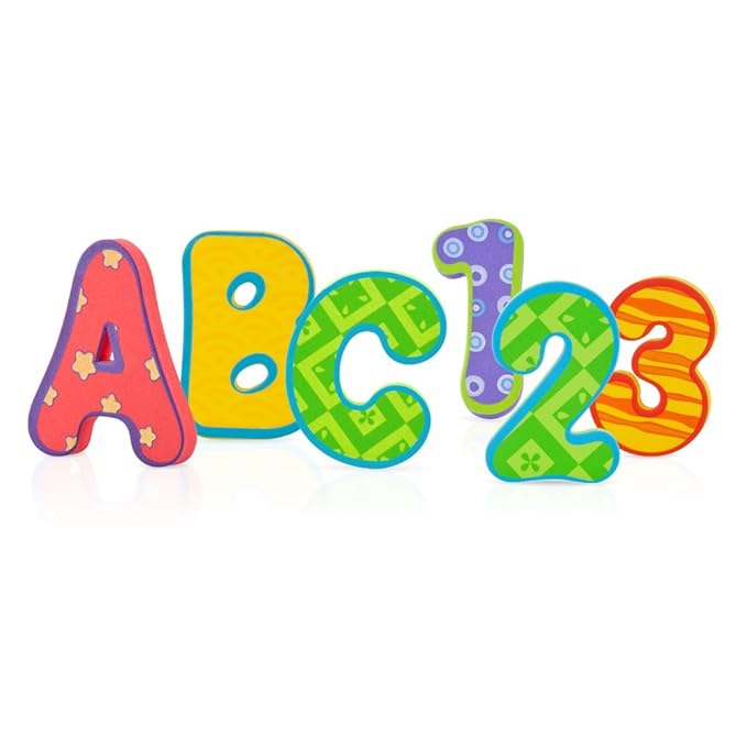 Nuby Floating Bath Tub Alphabet and Numbers Set - Soft Foam Waterproof Letters and Numbers - 36 Pieces - Educational Bath Toys for Kids - 3+ Years