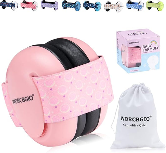 Infant Ear Protection Headphones with Adjustable Elastic Headband&Comfortable White Muffs Baby Earmuff Helps Sleep Well & Reduce Noise (Donut,Pink