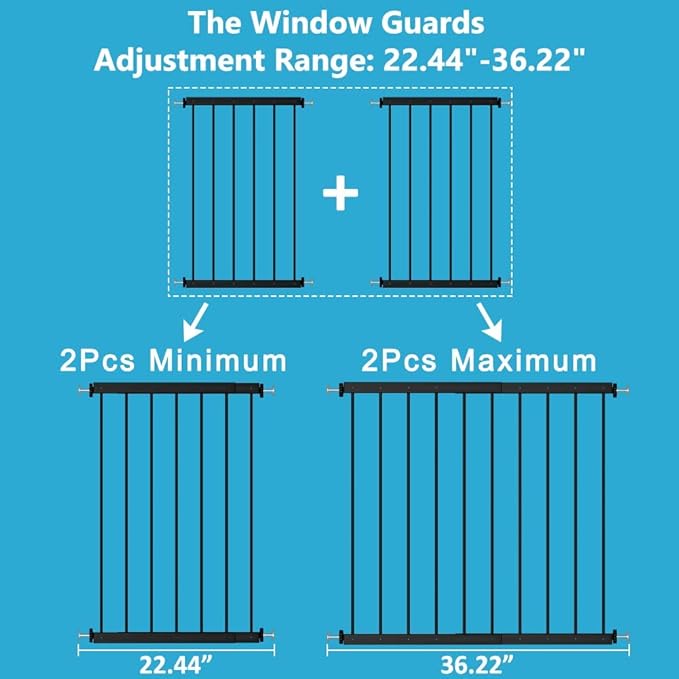 WAOWAO Black Window Safety Guards for Children Kids Child Toddler Pets Proof Extra Wide White Tension Security Window Guard Gate for Home Fit 19.49"-33.64“ (2 Piece, Black)