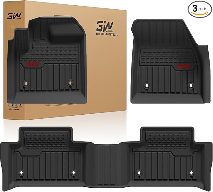 3W Floor Mats Fit for Land Rover/Range Rover Evoque 2020-2024 2025 2026, TPE All Weather Custom Fit Floor Liner,1st & 2nd Row Full Set TPE All-Weather Car Mats with Red Logo, Black