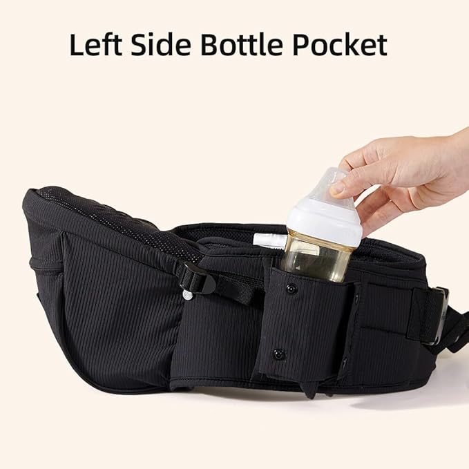 Sunveno Hip Baby Carrier with Seat,Ergonomic Baby Hip Carrier, Front-Facing Baby Holder, Anti-Slip Seat Surface, Wide and Adjustable Waistband, Multiple Pockets, Newborn to Toddler up to 45lbs, Black