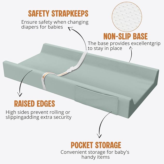 Vegan Leather Baby Changing Pad, Waterproof & Wipeable Soft Diaper Changing Mat 32“ x 16.6" Comfortable Infant Changing Station for Dresser & Table