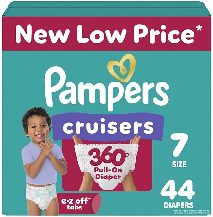 Pampers Diapers - Cruisers 360 - Size 7, 44 Count, Babyproof up to 100% Leakproof Pull-On Diaper