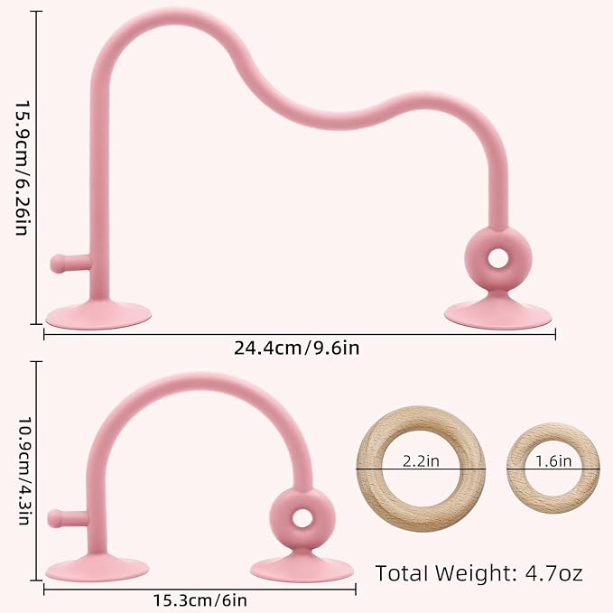Baby Sensory Teething Chew High Chair Suction Toys for Infant Toddlers 6 12 18 24 Months, Food Grade Silicone Teether with Oak Loop Montessori Educational Baby Bath Toy Gifts (Dark Pink)