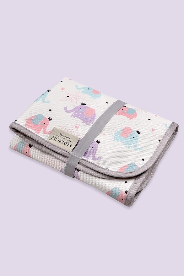 HAMUR HOME Portable Baby Changing Pad – Waterproof, Foldable & Lightweight Travel Mat – Soft & Machine Washable Diaper Changer – Compact & Durable (Elephant)