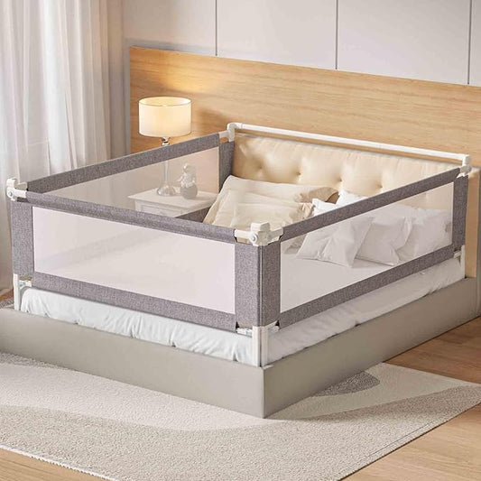 3-Piece Queen Size Bed Rail for Toddlers - Height Adjustable Baby Bed Rail Guard with Headboard Rod,Safety Bed Rails for Queen Size Bed with Child Lock(78.74x78.74x59Inch