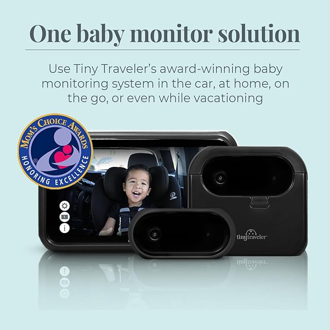 Tiny Traveler Baby Car Camera for 2 Kids, 5” Touch Screen Baby Car Monitor, No WiFi Baby Camera for Car Home Travel Roadtrip – Rear-Facing Car Seat Monitor Night Vision Baby Reminder Alert - Black