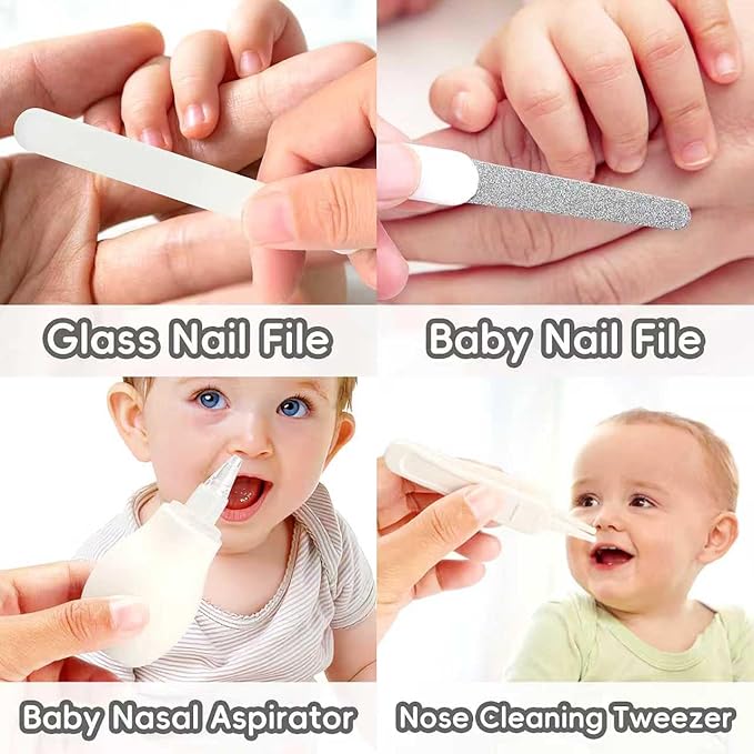 Baby Grooming Kit, Infant Safety Care Set with Hair Brush Comb Nail Clipper Nasal Aspirator,Baby Essentials Kit for Newborn Girls Boys (Grey White)