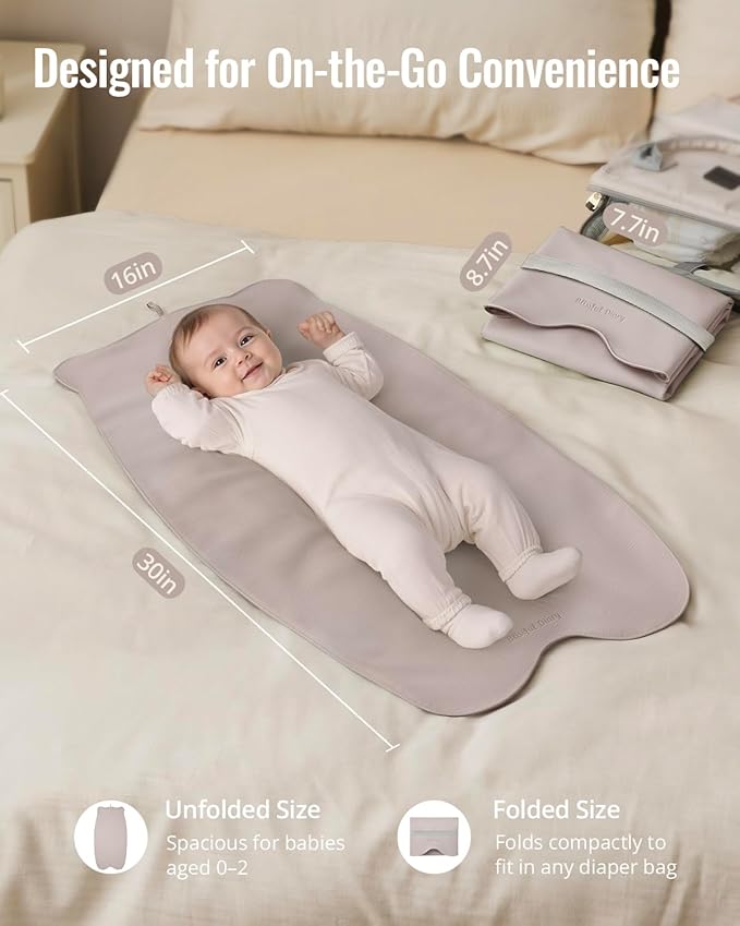 Blissful Diary Vegan Leather Portable Changing Pad, Wipeable & Waterproof Baby Change Mat in Diaper Bag, Travel Essential & Registry Gift, Taupe