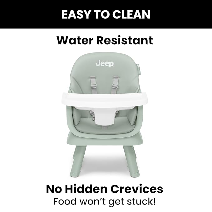 Jeep Milestone 6-in-1 High Chair by Delta Children - High Chair Converts to Stool, Booster Seat, Toddler Chair, Activity Table and Desk and Chair, Sage Green