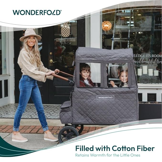 WONDERFOLD Cold Weather Shield Stroller Cover for Winter Made of Premium Breathable Cationic Fabric Filled with Cotton for Warmth, Hook-and-Loop Window Openings (Fits Only W2 OG)