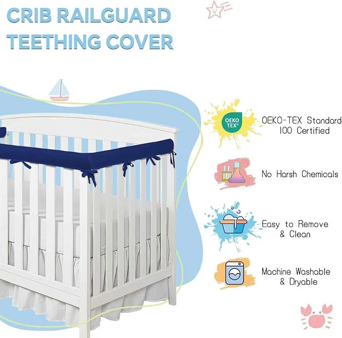 3pcs Crib Rail Covers for Teething, Crib Rail Cover, Soft Crib Protector from Chewing, Suits for Most Standard Bed (Blue-jxt)