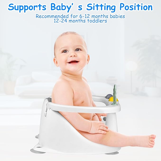 Baby Bath Seat for Babies 6 Months & Up - Bathtub Seats for Babies Sitting Up with Rinse Cup, Non-Slip, Comfortable, Infant Bath Essentials Gray