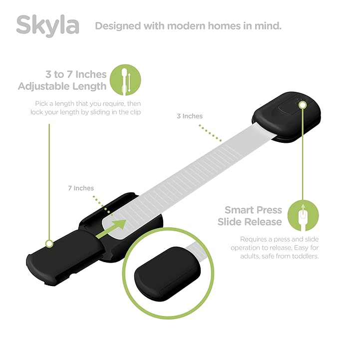 SKYLA HOMES Baby Locks (8-Pack) Child Safety Cabinet Proofing - Safe Quick and Easy 3M Adhesive Cabinet Drawer Door Latches No Screws & Magnets Multi-Purpose for Furniture Kitchen Ovens Toilet Seats