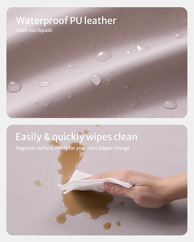 Blissful Diary Vegan Leather Baby Changing Pad with Waterproof & Wipe-Clean PU Cover, Standard Size Cozy Diaper Changing Pad for Dresser and Table, Taupe