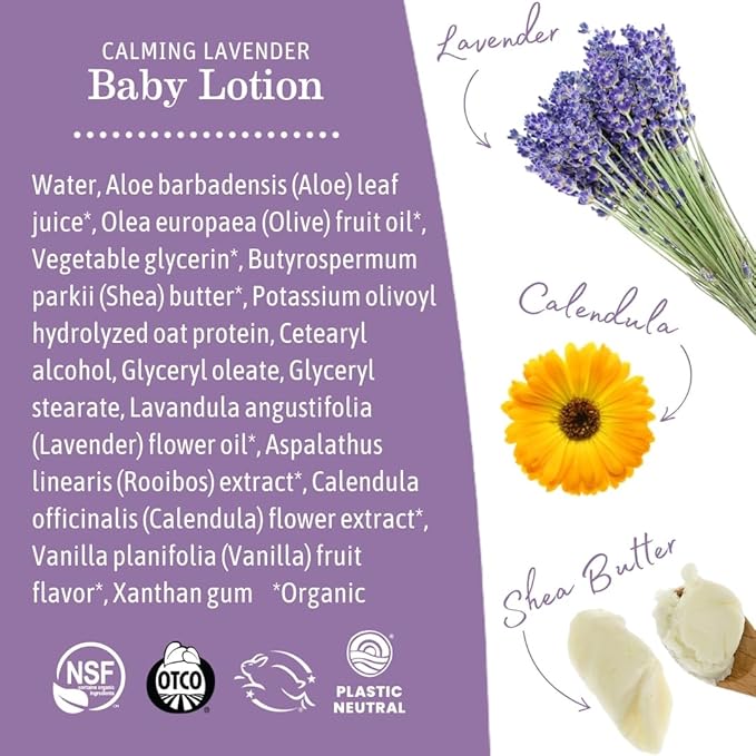 Earth Mama Calming Lavender Baby Lotion for Dry Skin, Calendula Cream for Newborn Skin Care, Organic Moisturizer for Children with Aloe Juice, Rooibos, & Shea Butter, Lavender Lotion, 8 Fl Oz