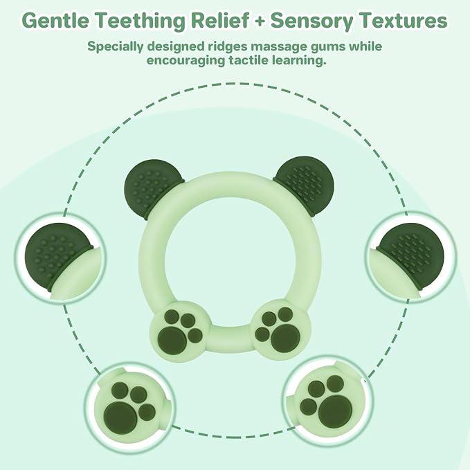 3 Pack Baby Teether, Bear-Shaped Silicone Teething Toys for Infants 0-24 Months, BPA-Free Chew Toys to Soothe Sore Gums (White & Green & Yellow)