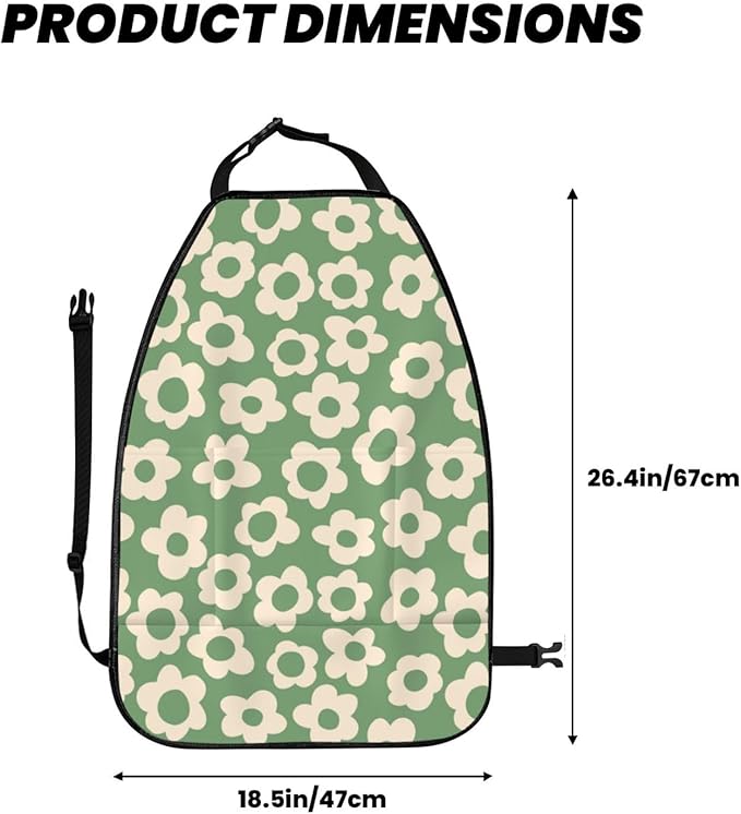 Vintage Groovy Flowers Car Kick Mats Back Seat Protector 2 Pack Auto Seat Back Covers with 3 Organizer Travel Accessories Universal Vehicle Interior from Dirt, Mud