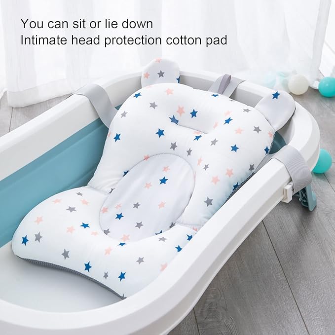 Baby Bath Pad Baby Bath Seat, Baby Bath Cushion Pad Newborn Bathtub Mat, Infant Bath Supporter Net Baby Bathtub Pillow, Bathing Tub Seat, Gifts (White Stars)