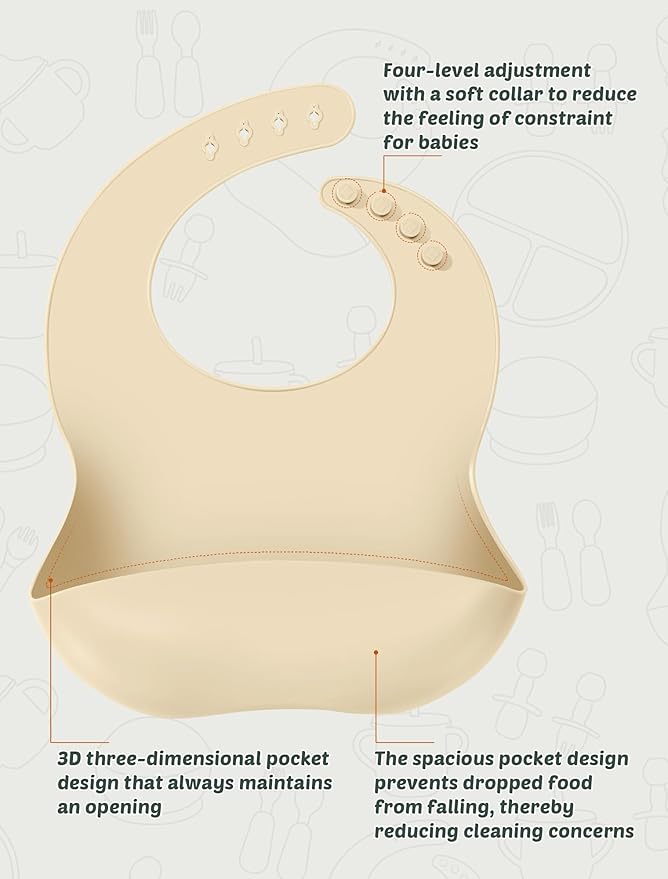 24 PCS Silicone Baby Feeding Set, Baby Led Weaning Supplies Includes Suction Bowls and Divided Plates, Adjustable Silicone Bib, Spoons&forks, Training cup with straw (Green+Brown+Beige)