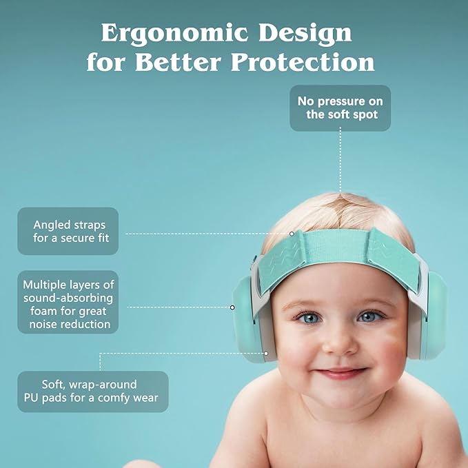 Bella's Friends Baby Ear Protection for Infants&Toddlers(3–48 Months) - Lightweight 24dB Noise Cancelling Headphones - Safe fit & Comfort Earmuffs - Improve Sleep - Baby Travel Essential, Sage Green