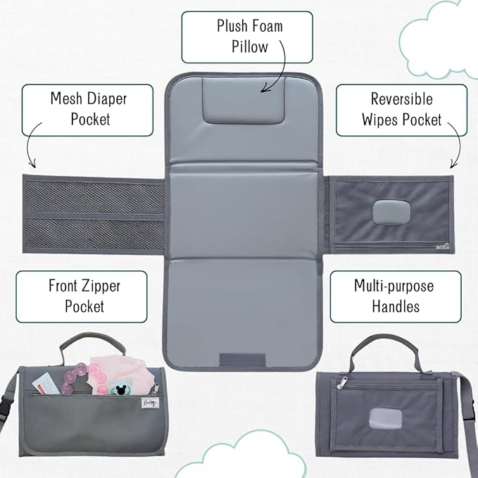 Portable Diaper Changing Pad - Foldable Waterproof Change Mat & Portable Changing Pad for Travel - Baby Changer Station with Diaper & Wipes Pouch & Storage - Baby Shower Gifts