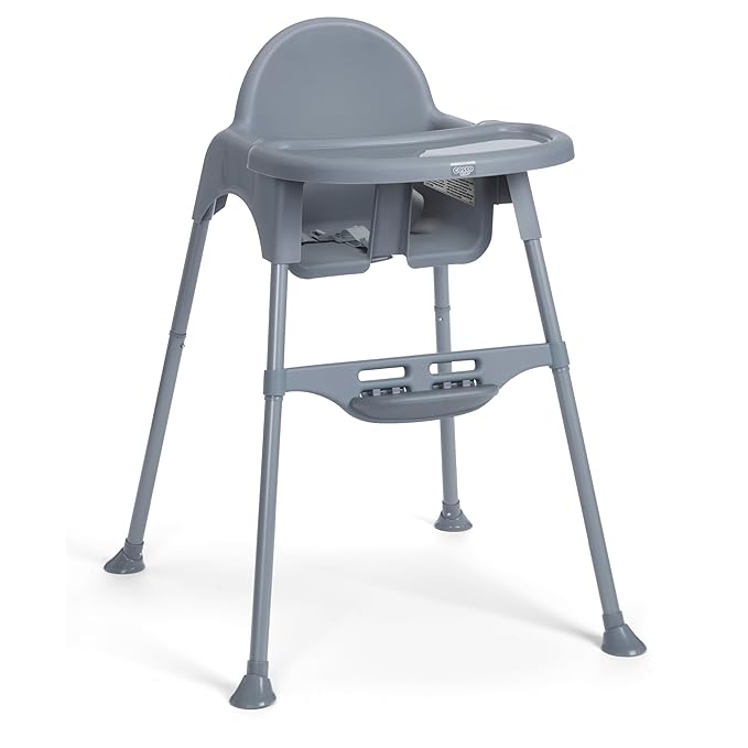 Cosco Kids Canteen High Chair Lightweight Portable Baby Feeding Chair with Adjustable Tray, Easy to Clean, Kitchen or Dining Use, Toddlers Up to 33 lbs, Mono Grey