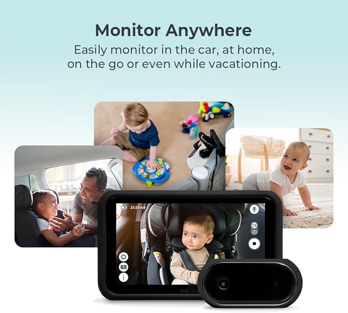 Tiny Traveler 5” HD Touch Screen Baby Car Monitor – Hackproof, No WiFi Baby Camera for Travel and Home, Night Vision, Headrest or Clamp Mount, Baby Reminder Alert - Black