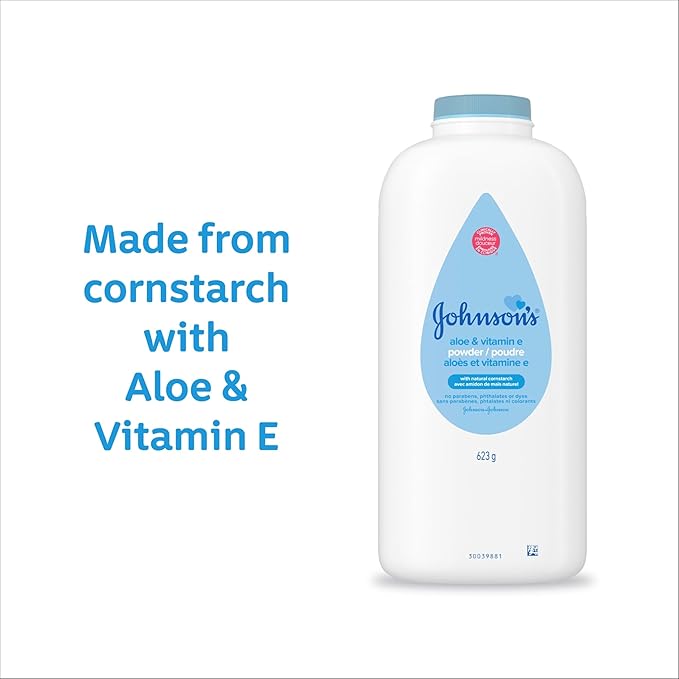 Johnson's Baby Powder with Naturally Derived Cornstarch, Aloe & Vitamin E for Delicate Skin, Hypoallergenic, Free of Parabens, Phthalates & Dyes for Gentle Baby Skin Care, 15 oz