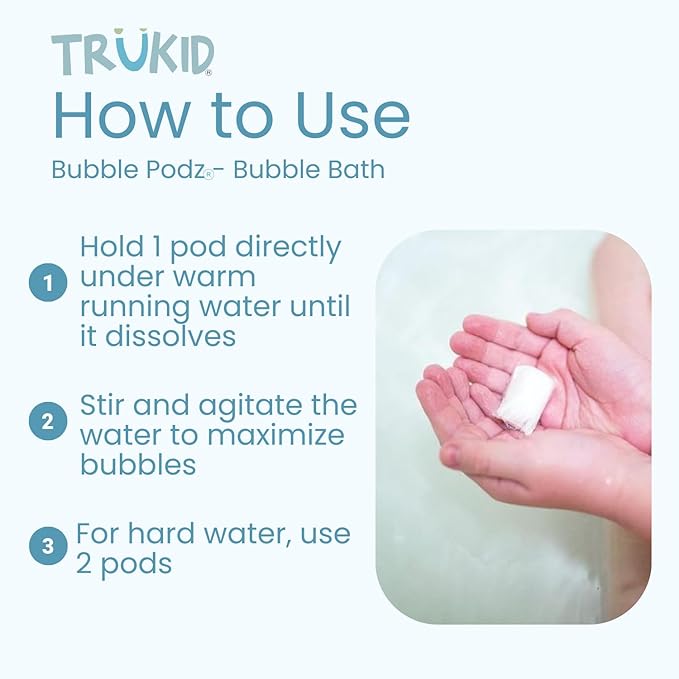 TruKid Bubble Podz Bubble Bath for Kids, Toddlers, & Babies, Tear Free Gentle & Refreshing Bath Bomb for Sensitive Skin with Natural Moisturizers, Non-Toxic, pH Balanced, Lavender Scent (60 Podz)
