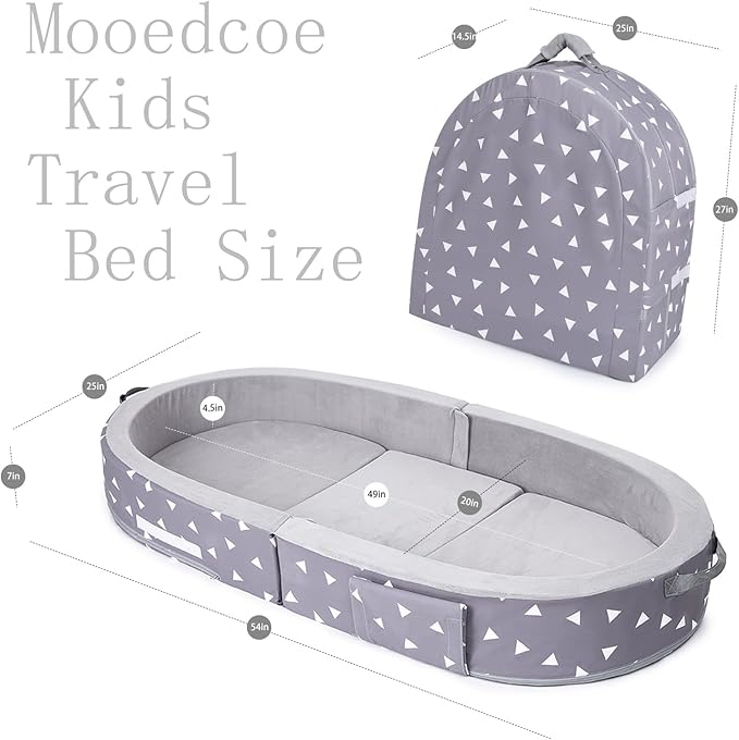 Mooedcoe Foldable Toddler Floor Bed with Sides, Folding Toddler Bed for Travel Kid Foam Sleeping Cot