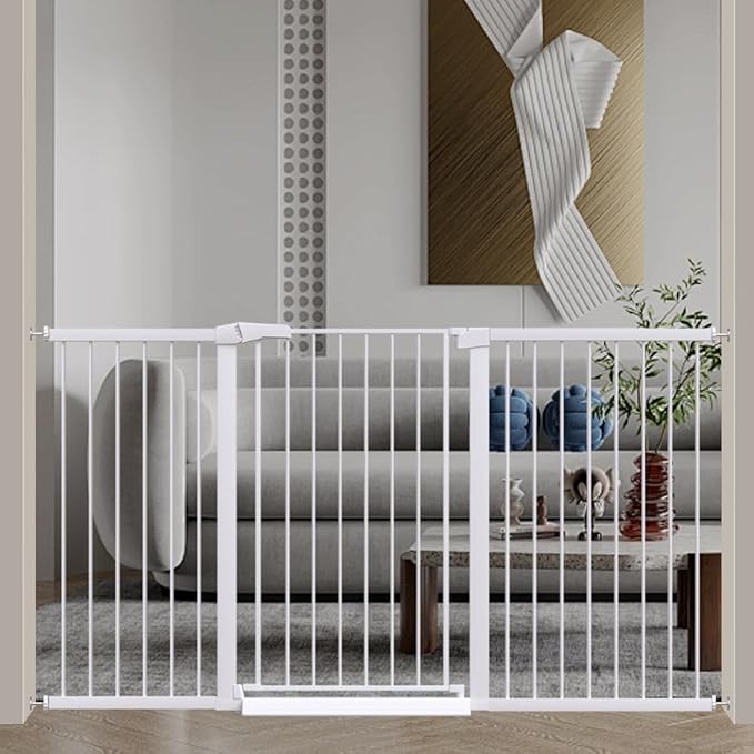 Fairy Baby 38" Extra Tall Cat Gate for Stairs, 68.1"-70.8" Extra Wide Long Pet Gate for Doorways, Metal Auto Close Safety Child Gate, Adjustable Dog Gate No Climb Fence for Kid or Pet, White