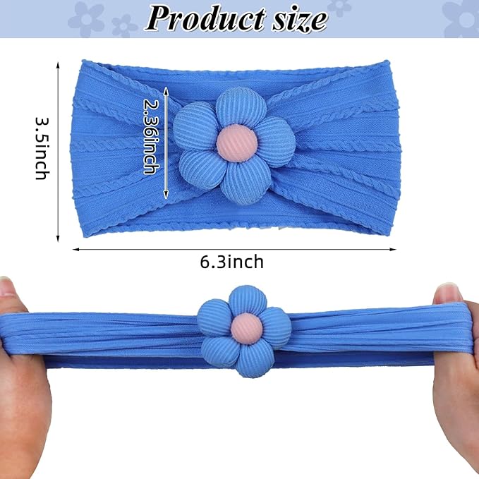 3 Pcs Baby Flower Headbands Baby Girls Nylon Headbands Soft Hairbands Hair Accessories for Newborn Infant Toddler Kids (Yellow Red Blue)
