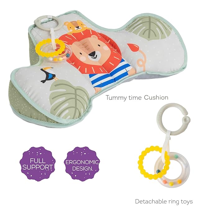 Taf Toys Tummy Time Cushion with Detachable Toys Support for Newborn & Up, Develops Muscles for Crawling Montessori Sensory Crawling Toy for Infant Newborn Toddler Tummy Time Toys 0-6 Months Babies