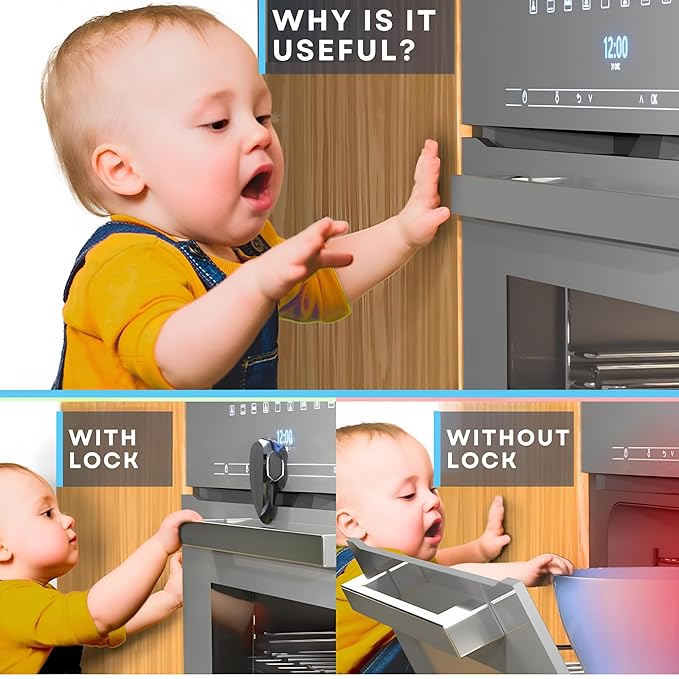 Oven Lock Child Safety, 1 Pack, Oven Door Lock Child Safety, Oven Baby Proofing, Heat-Resistant, Durable & Easy to Install Oven Safety Locks for Toddlers, Baby Proof Oven (Black)
