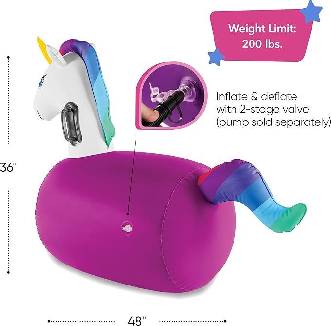 Hearthsong Hop N Go Inflatable Unicorn Riding Bouncy Hopping Toys for Kids Ages 5+ - Ride On Bouncer Animal Hopper Jumping Toys for Outdoor Games (2 Pack)