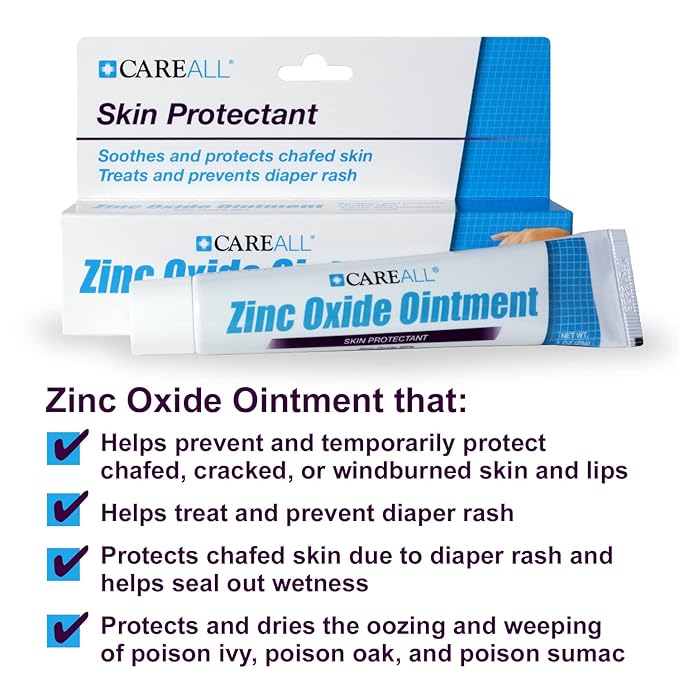 CareAll Zinc Oxide 20% Skin Protectant Barrier Ointment 2 oz (3 Pack), Relieves, Treats and Prevents Minor Skin Irritations due to Diaper Rash. Helps Seal Out Wetness. Protects Chafed Skin.