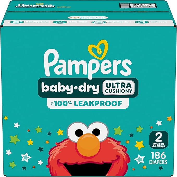 Pampers Diapers - Baby Dry - Size 2, 186 Count, Absorbent Disposable Infant Diaper (Packaging May Vary)