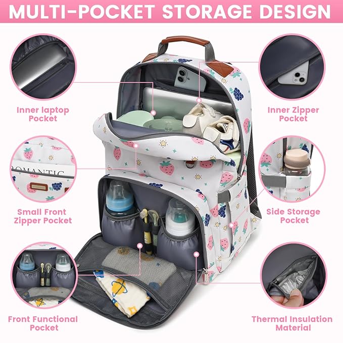 Diaper Bag Backpack, Large Baby Nappy Bags with Portable Changing Pad for Boys and GirlsMultifunction Travel Baby Bag for Moms Dads, Shower Gifts Waterproof and Stylish