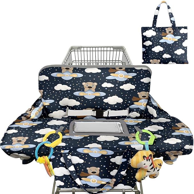 Shopping Cart Cover for Baby Girl Boy 2-in-1 High Chair Water Resistant High Chair Cover Bear Gender Neutral Cart Cover for Babies Padded Grocery Cart Cover for Baby